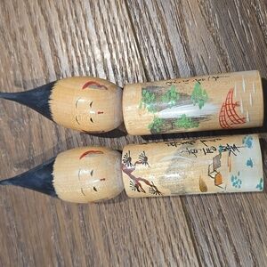 SHOWA RETRO KOKESHI DOLL ARIMA BRUSH PAIR.    #7522